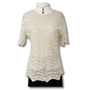 ORCHID Vintage cream lace short sleeve top ~ SMALL MEDIUM boho whismigoth blouse